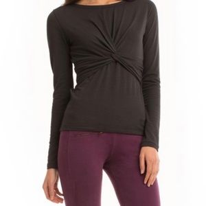 Organic cotton Twist front long sleeve top Jet Black